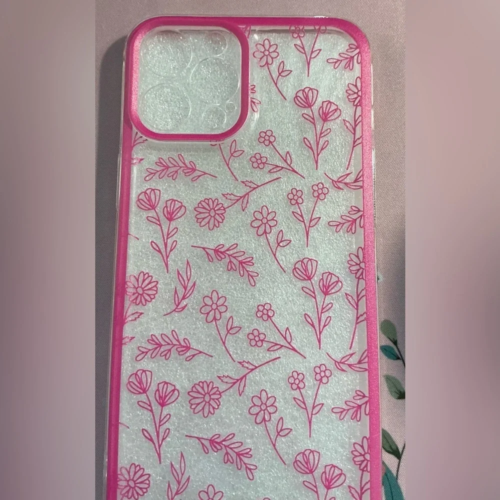 Floral Pink & Clear Phone Case / I Phone 12 Pro Max